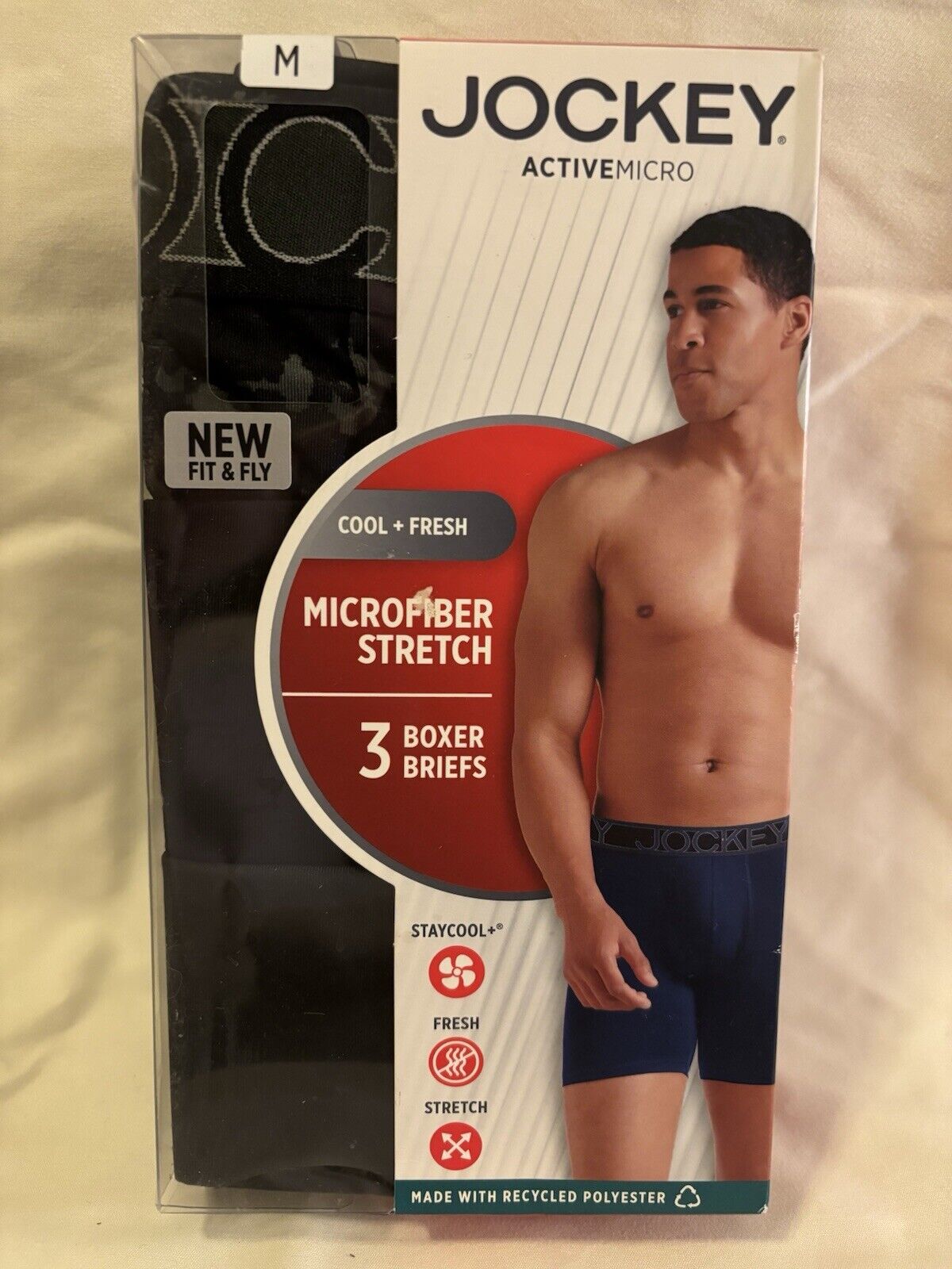 Jockey Active Micro Boxer Briefs 3 Pack Men Medium Black Microfiber Stretch NEW