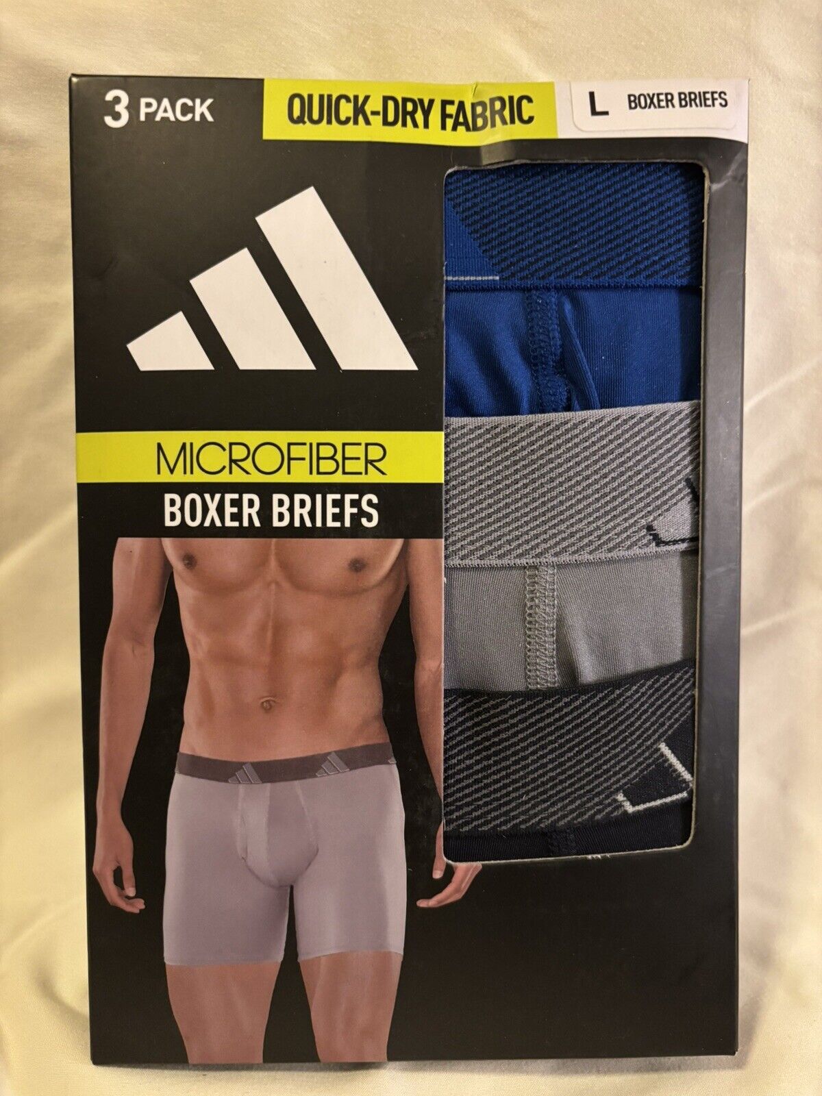 adidas Microfiber Men's Boxer Briefs, 3 Pack, L 36-38, Black/Blue/Grey ~NEW~