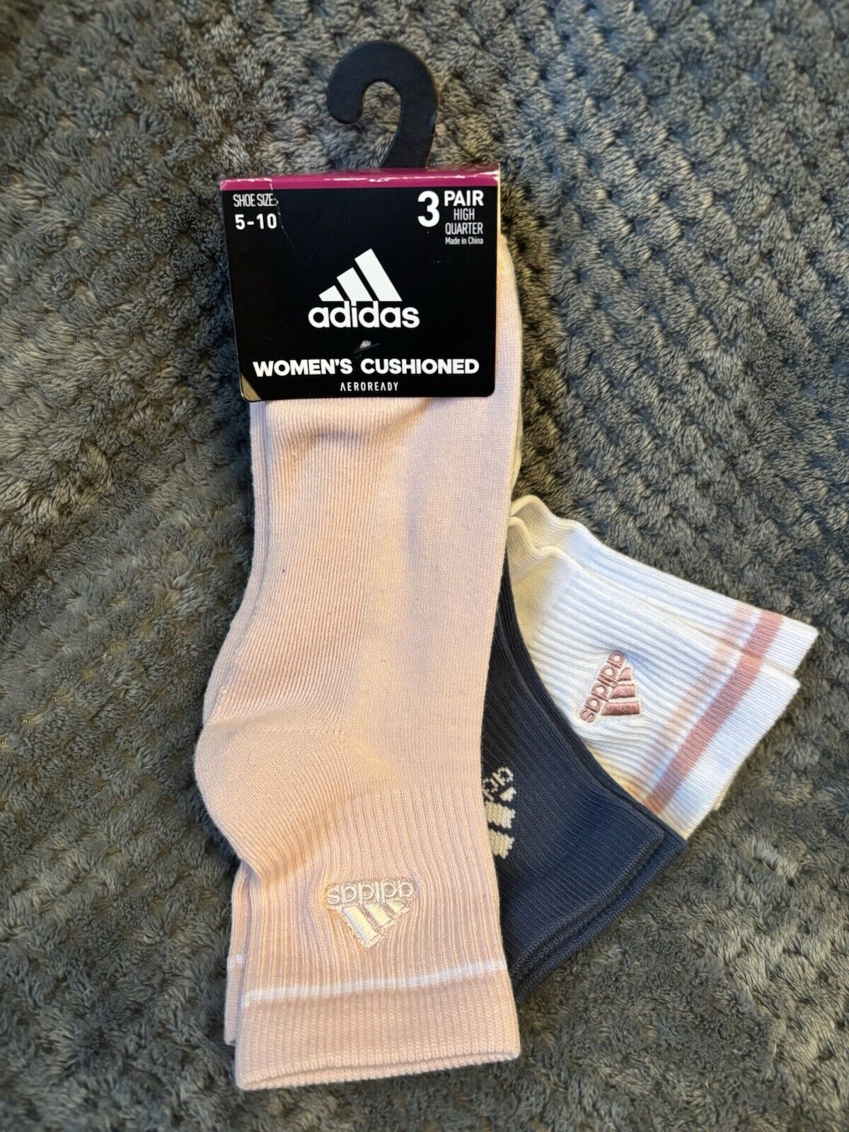 ADIDAS Womens Socks High Quarter Aeroready Cushioned 3 Pair Shoe Size 5-10 ~NWT~