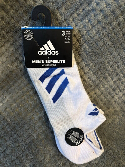 ADIDAS Men's Superlite Socks No Show Cushioned 3 Pair Shoe Size 6-12 White ~NWT~