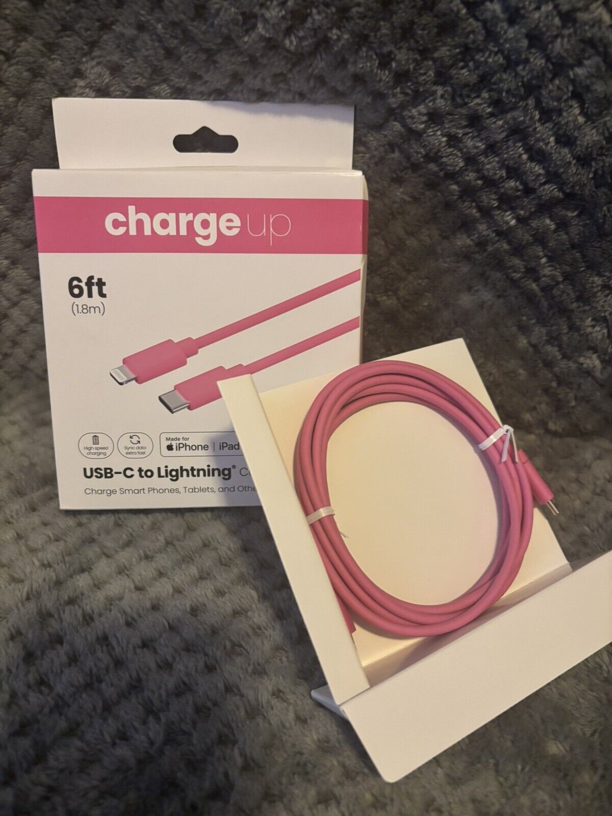 Charge Up 6 ft. (1.8 m) USB-C to Lightening Cable, Color Pink, ~New in Box~ 