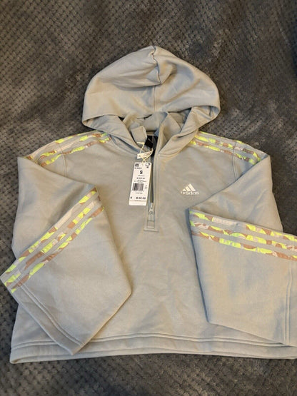 Adidas Hooded Cropped Sweatshirt Women S Wonder Silver Hoodie Loose Fit ~NWT~