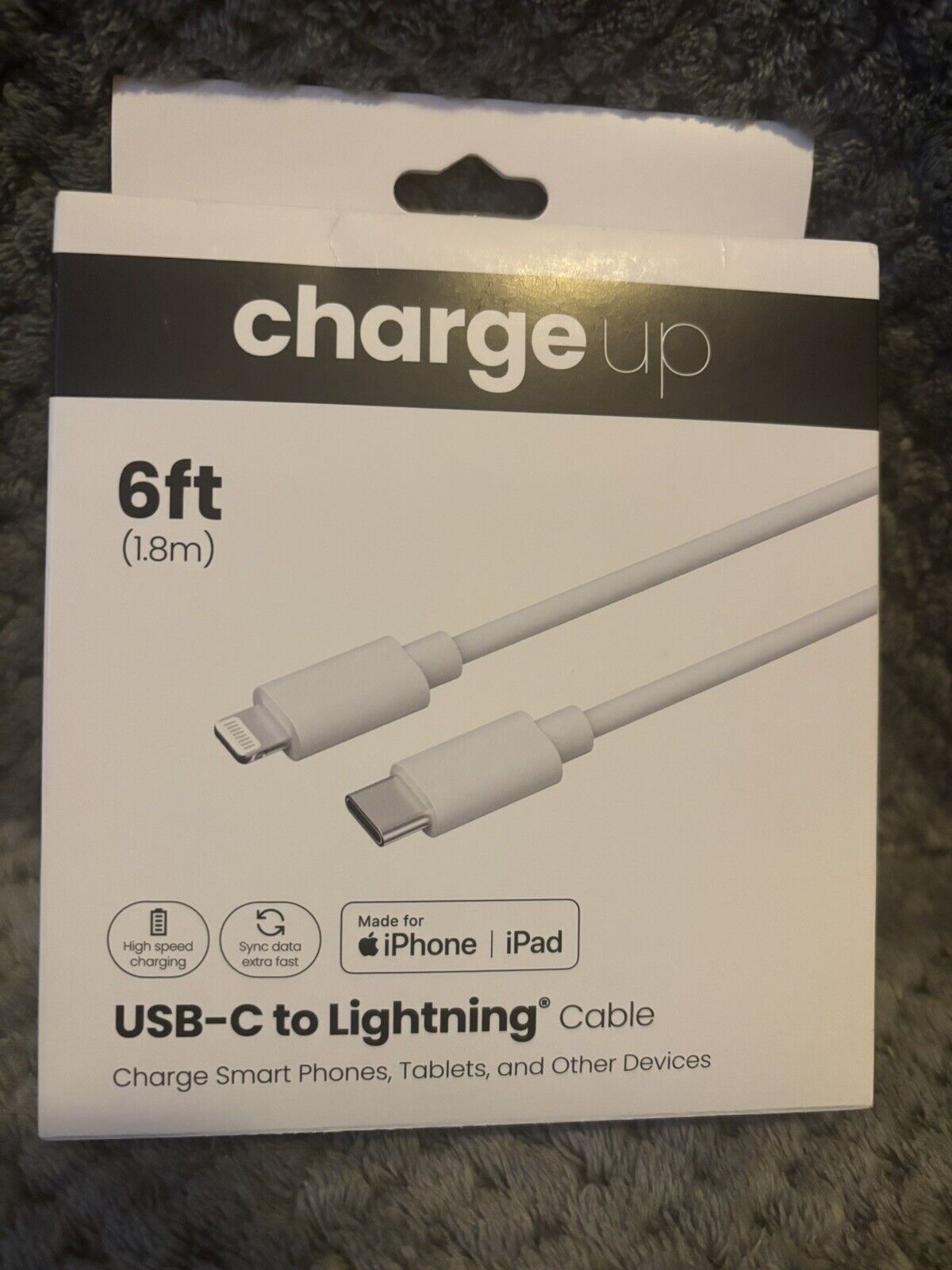 Charge Up 6 ft. (1.8 m) USB-C to Lightening Cable, Color White, ~New in Box~ 