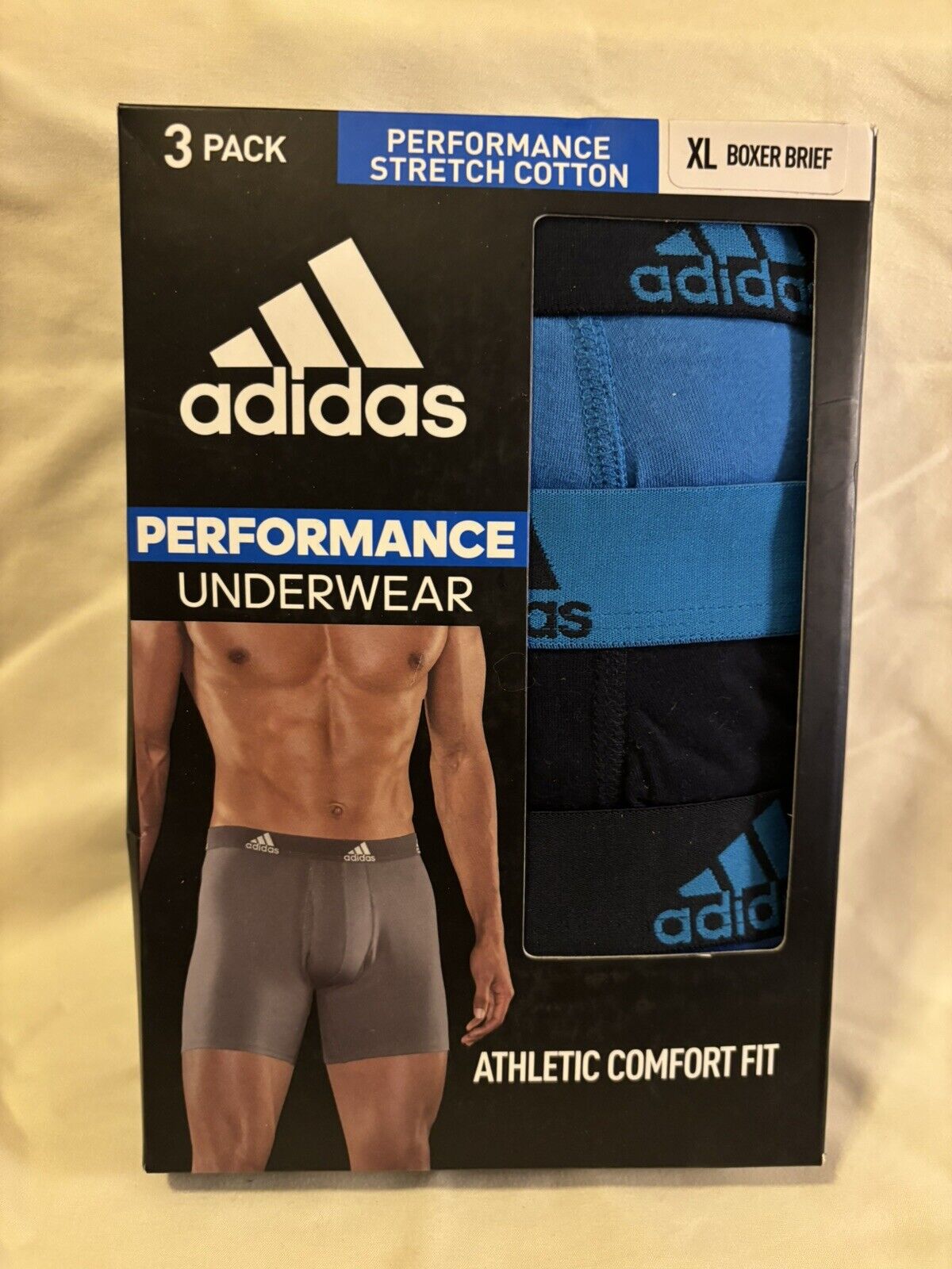 adidas Performance Men's Boxer Brief Underwear, 3 Pack, X Large, Blue/Black NEW