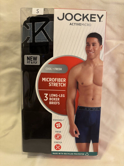 Jockey ActiveMicro Boxer Briefs 3 Pack Men S Long Black Microfiber Stretch NEW