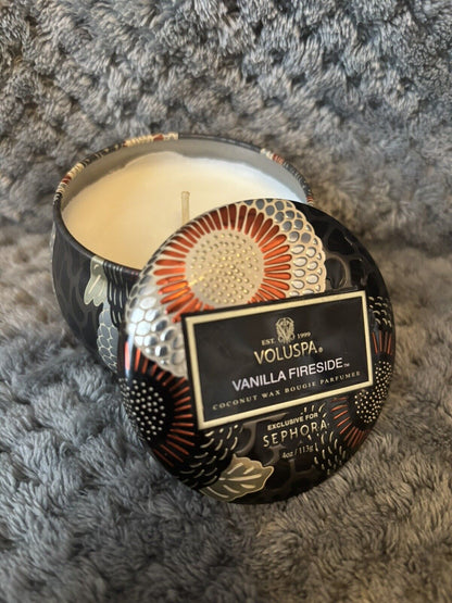 Voluspa for Sephora Vanilla Fireside 4oz. Luxe Coconut Wax Tin Candle ~New~