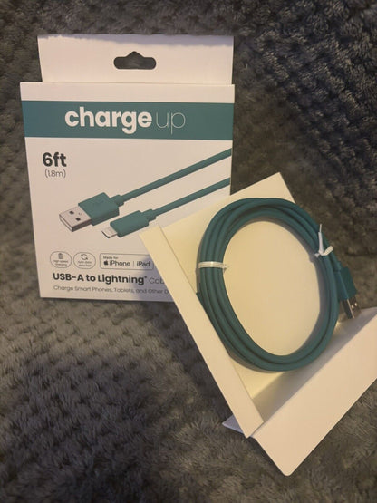 Charge Up 6 ft. (1.8 m) USB-C to Lightening Cable, Color Teal, ~New in Box~ 