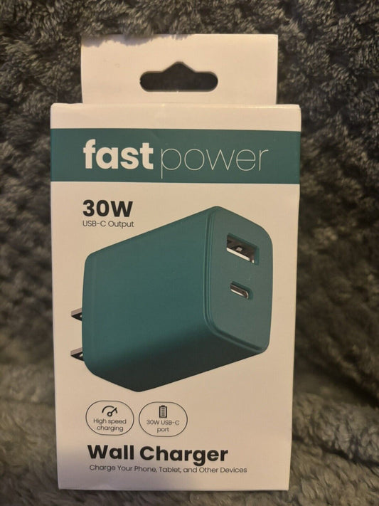 Fast Power 20W Wall Charger Cube, USB-C Port, Color Teal, ~New in Box~