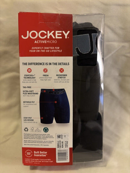 Jockey ActiveMicro Boxer Briefs 3 Pack Men S Long Black Microfiber Stretch NEW