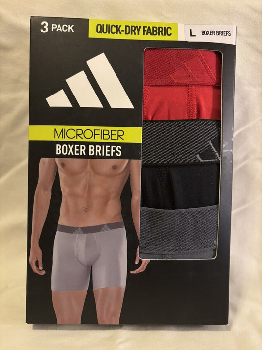 adidas Microfiber Men's Boxer Briefs, 3 Pack, Large 36-38, Black/Red/Grey NEW