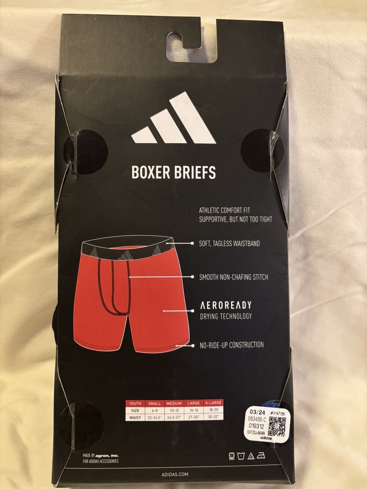 adidas Microfiber Youth Boxer Brief Underwear, 4 Pack, Small, Red/Black NEW