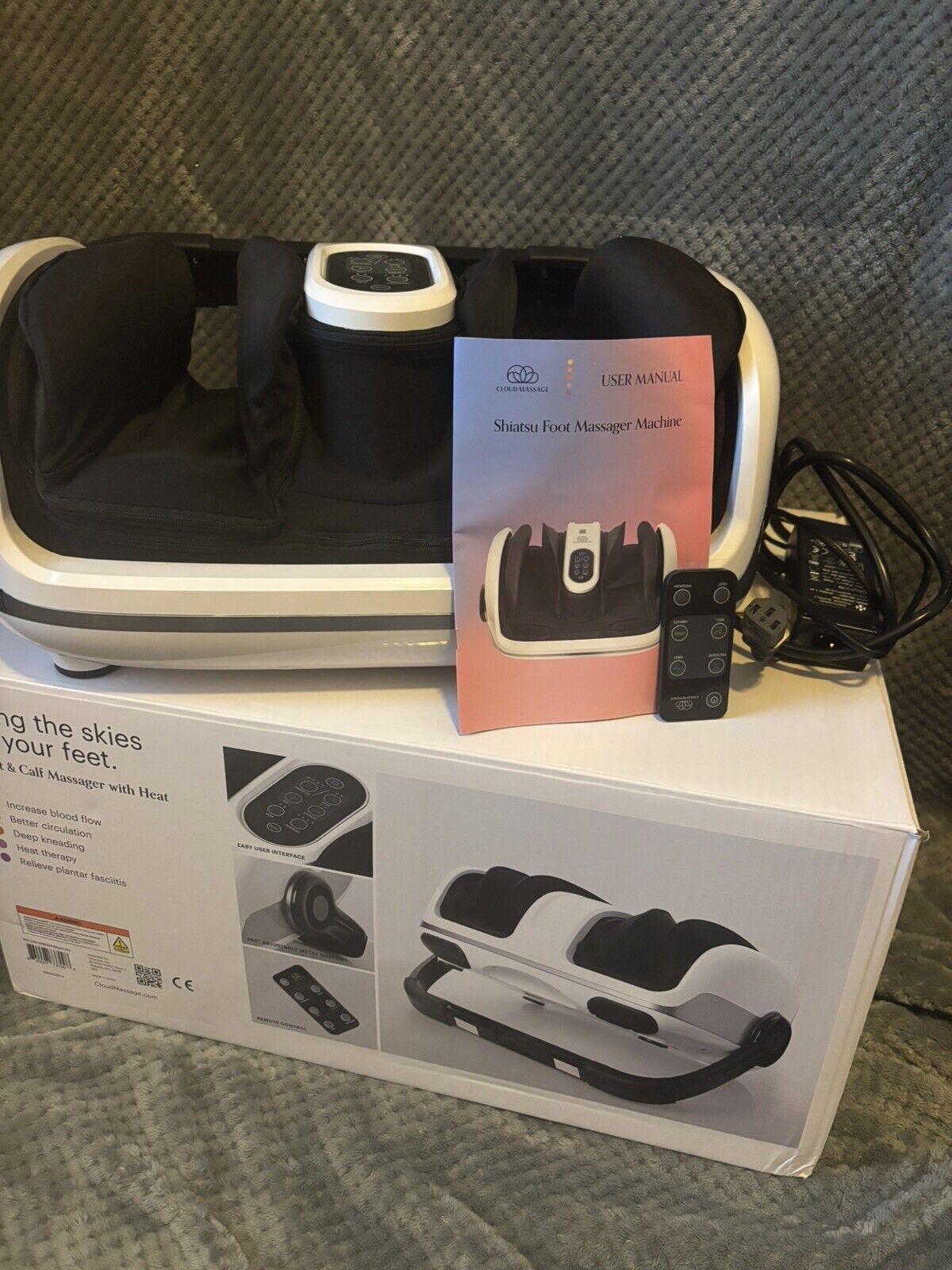 Cloud Massage Shiatsu Foot and Calf Massager with Heat, Color White ~New in Box~