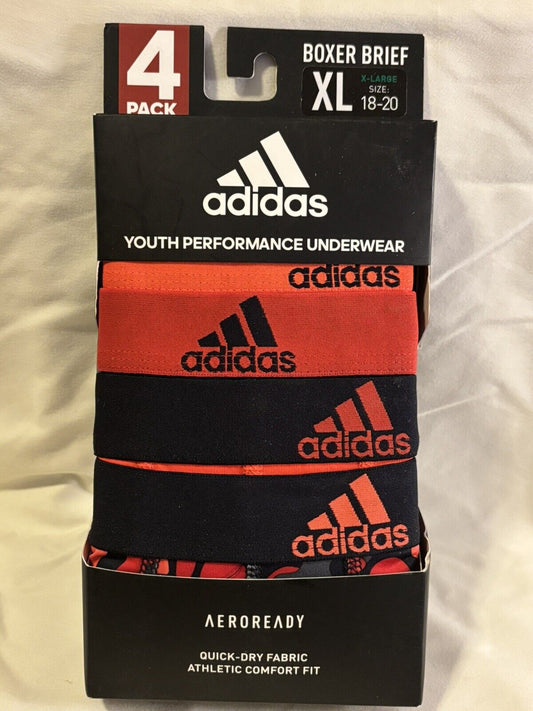 adidas Performance Youth Boxer Brief Underwear, 4 Pack, X Large, Red/Black NEW