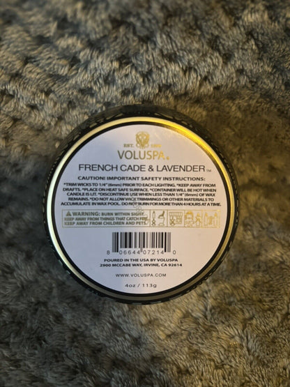 Voluspa for Sephora French Cade Lavender 4oz. Luxe Coconut Wax Tin Candle ~New~