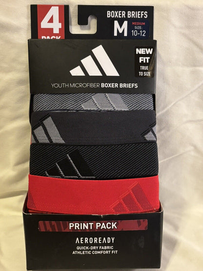 adidas Microfiber Youth Boxer Brief Underwear, 4 Pack, Medium, Red/Black NEW