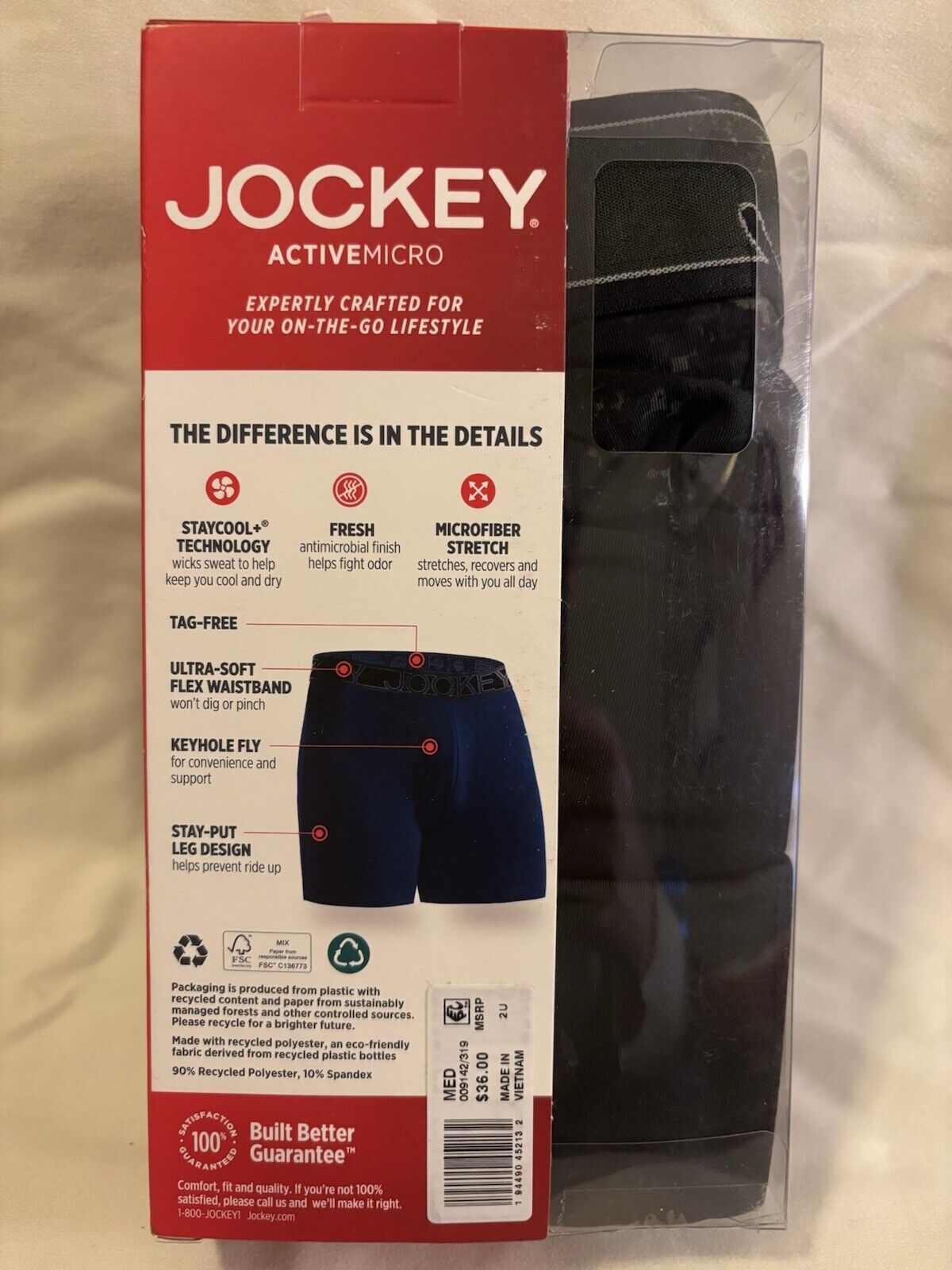 Jockey Active Micro Boxer Briefs 3 Pack Men Medium Black Microfiber Stretch NEW