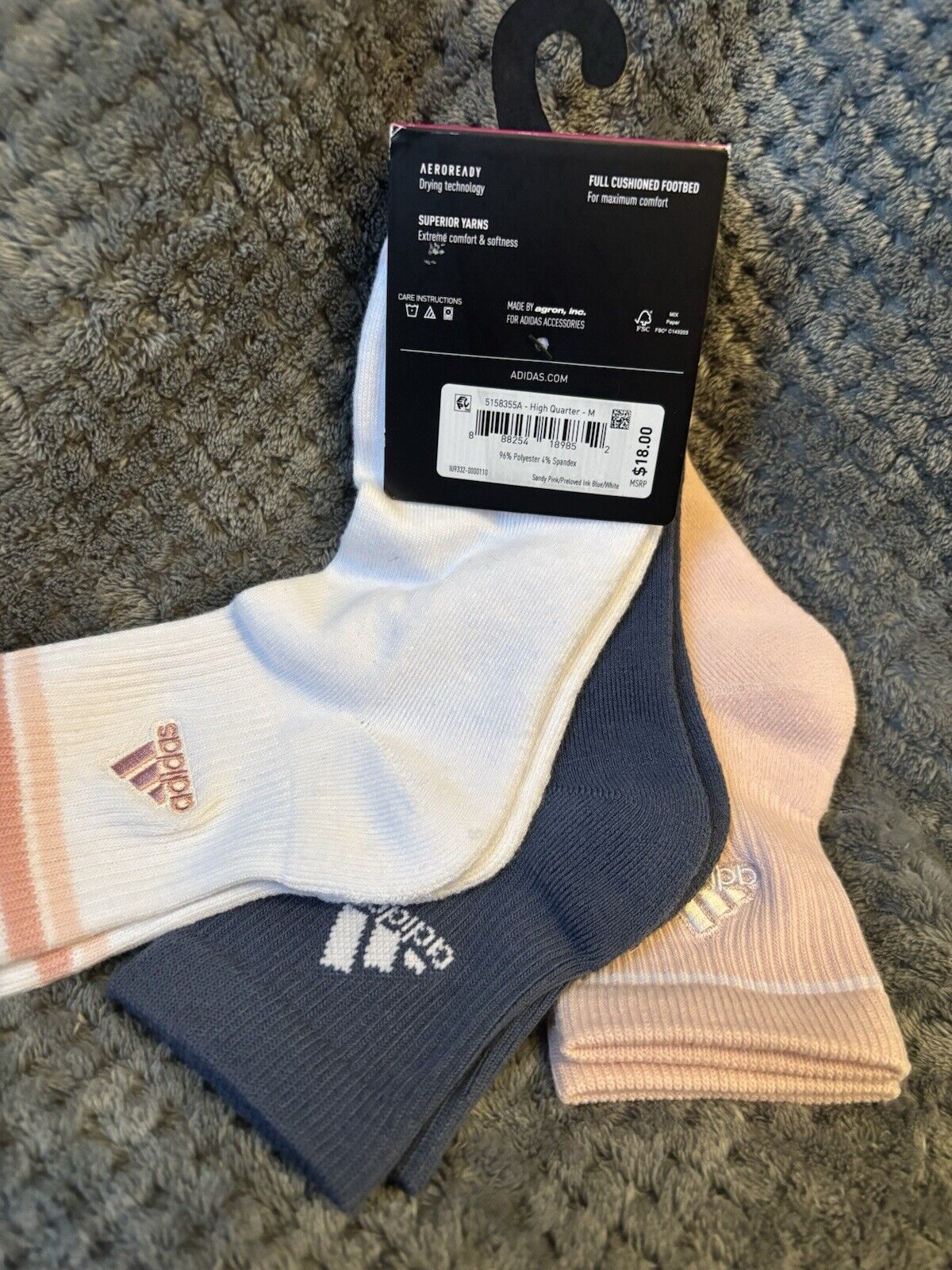 ADIDAS Womens Socks High Quarter Aeroready Cushioned 3 Pair Shoe Size 5-10 ~NWT~