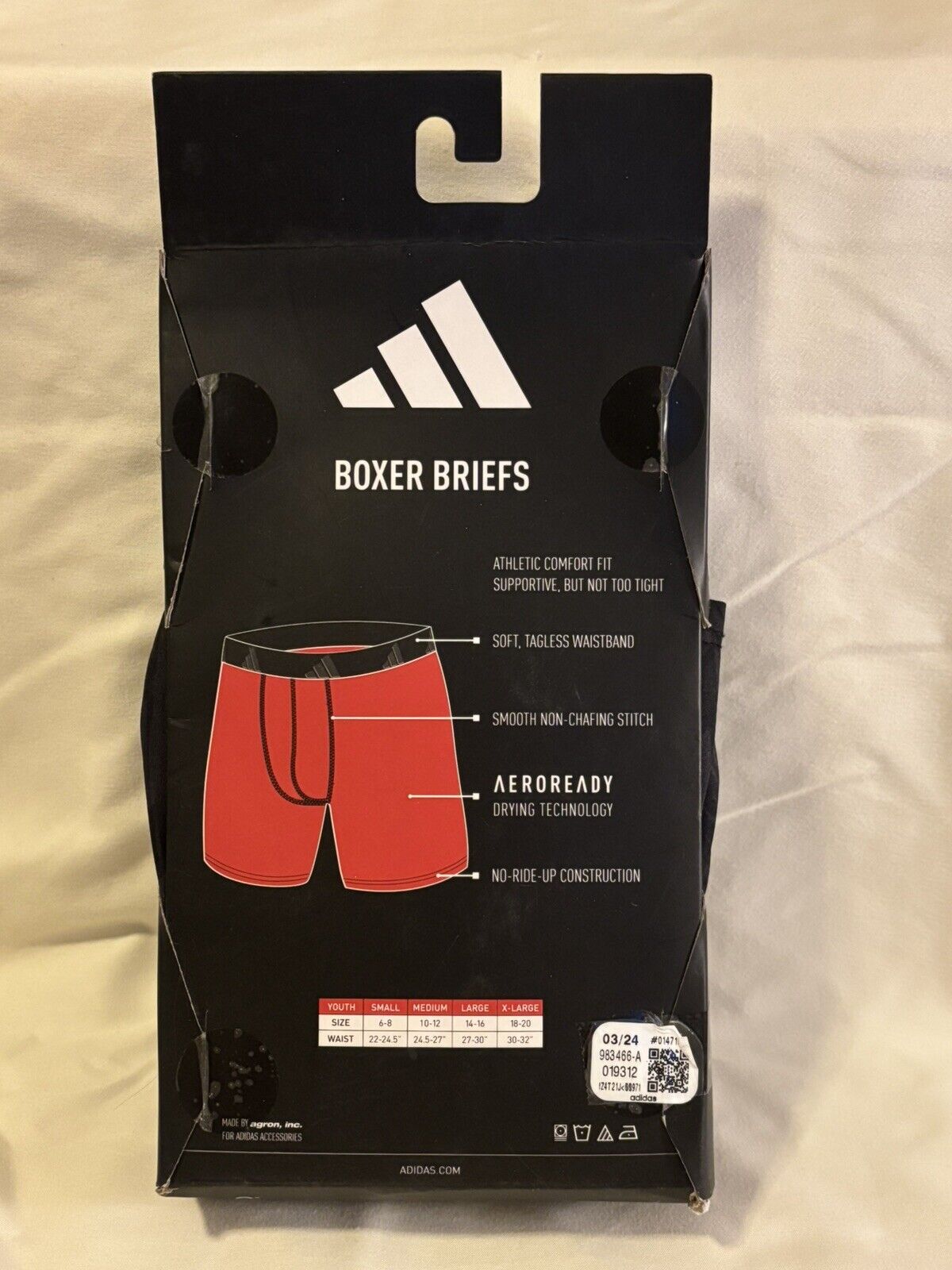 adidas Microfiber Youth Boxer Brief Underwear, 4 Pack, Large, Grey/Black NEW