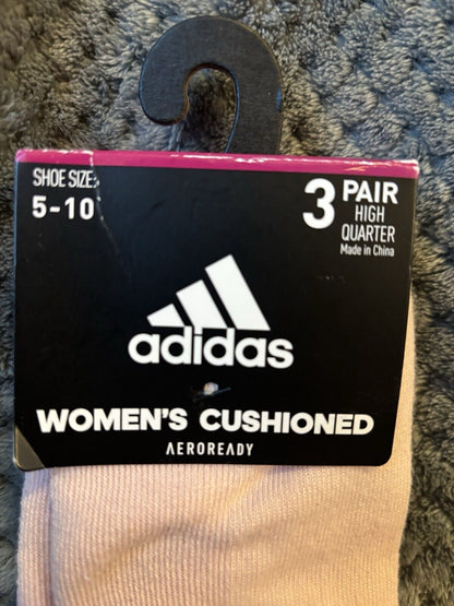 ADIDAS Womens Socks High Quarter Aeroready Cushioned 3 Pair Shoe Size 5-10 ~NWT~