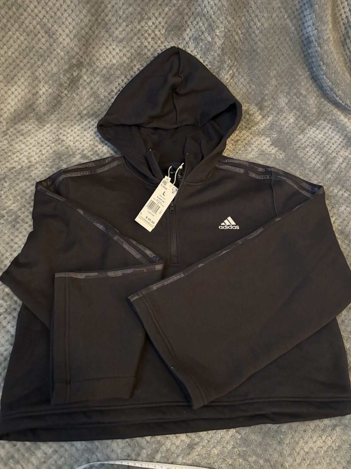 Adidas Hooded Cropped Sweatshirt Women L Color Black Hoodie Loose Fit ~NWT~