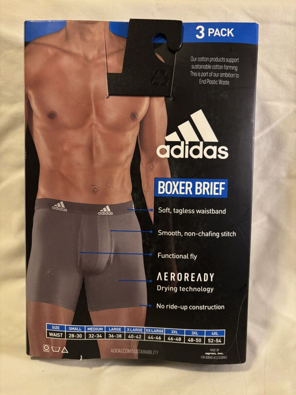 adidas Performance Men's Boxer Brief Underwear, 3 Pack, XXL, Black NEW IN BOX