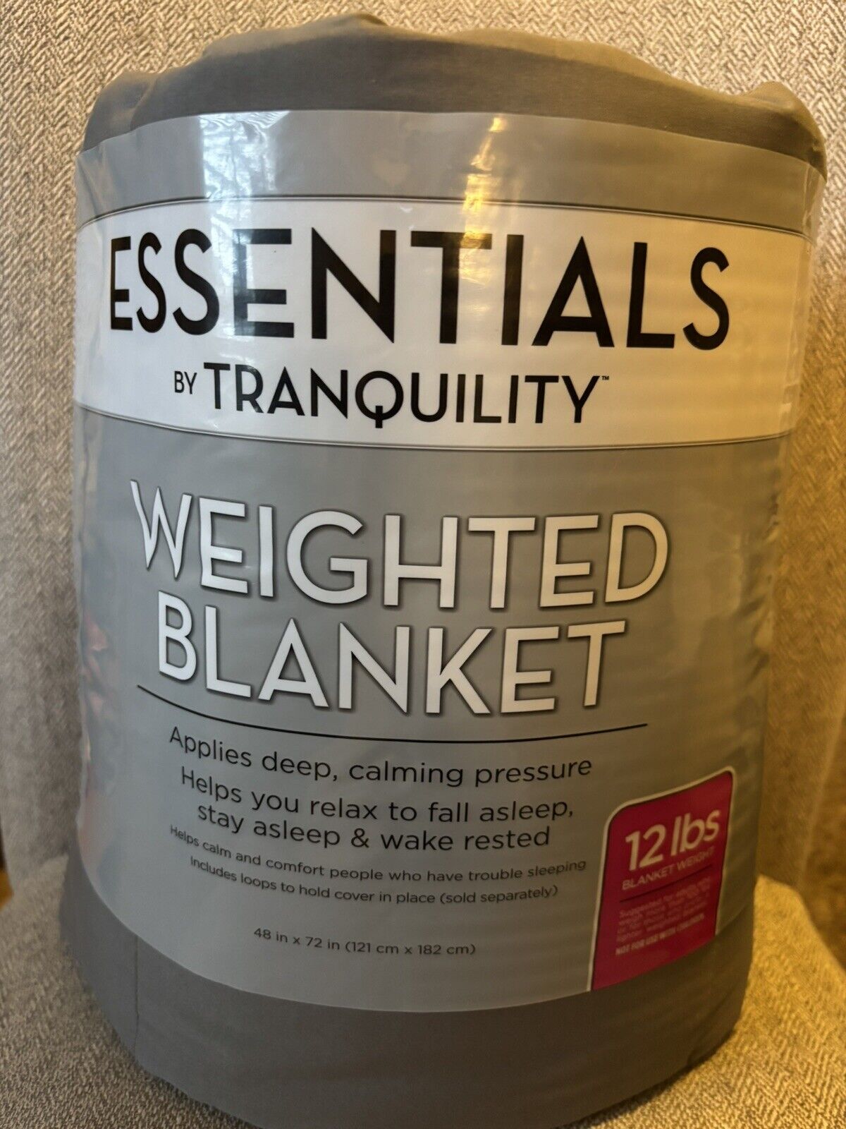 Essentials by Tranquility Weighted Blanket 48" x 72" 12 Lb Pewter Gray New