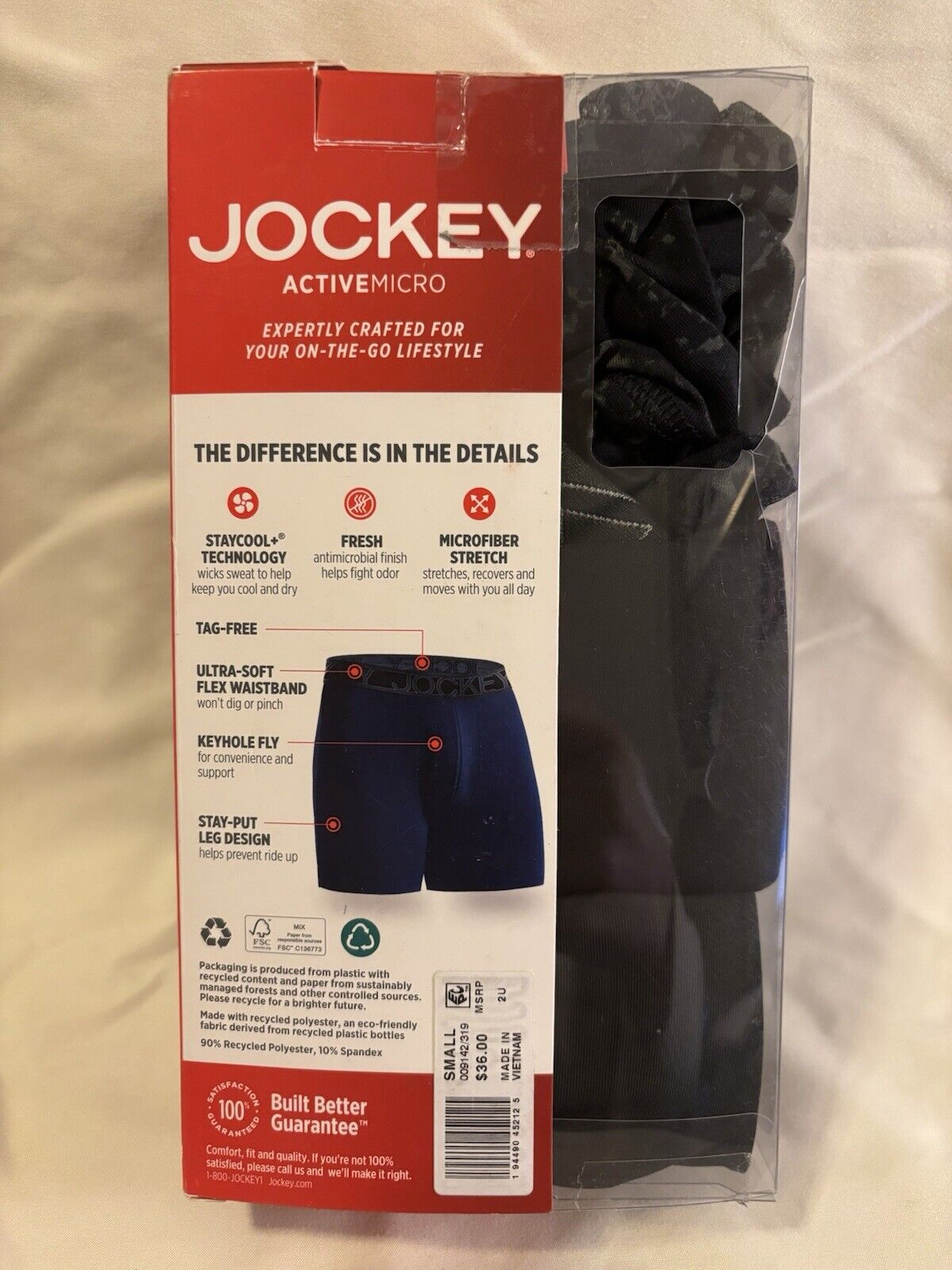 Jockey Active Micro Boxer Briefs 3 Pack Men Small Black Microfiber Stretch NEW