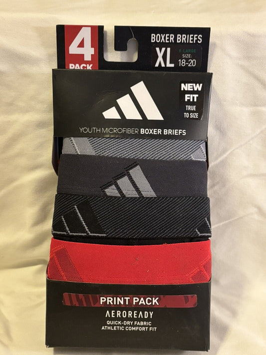 adidas Microfiber Youth Boxer Brief Underwear, 4 Pack, X Large, Red/Black NEW