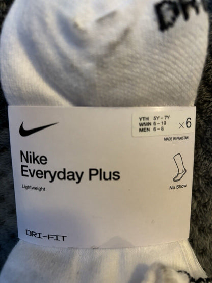 NIKE Youth Everyday Plus Lightweight No Show Socks 6 Pair Shoe Size 5Y-7Y  ~NWT~