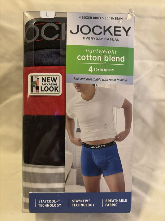 Jockey Everyday Casual Boxer Briefs 4 Pack Men Large MultiColor Cotton Blend NEW