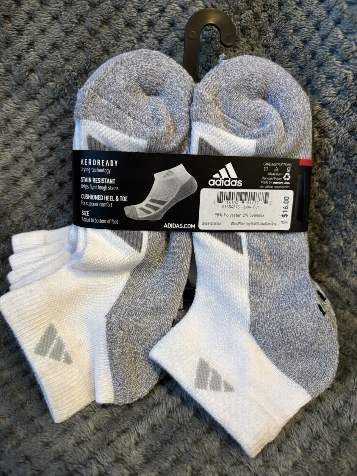 ADIDAS Youth Cushioned Aeroready Low Cut Socks 6 Pair Shoe Size 3Y-9  ~NWT~