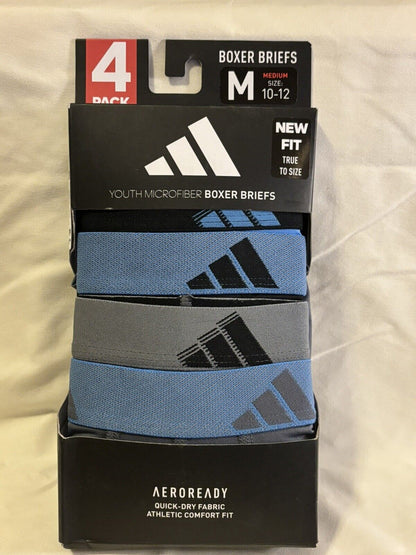 adidas Microfiber Youth Boxer Brief Underwear, 4 Pack, Medium, Blue/Black NEW