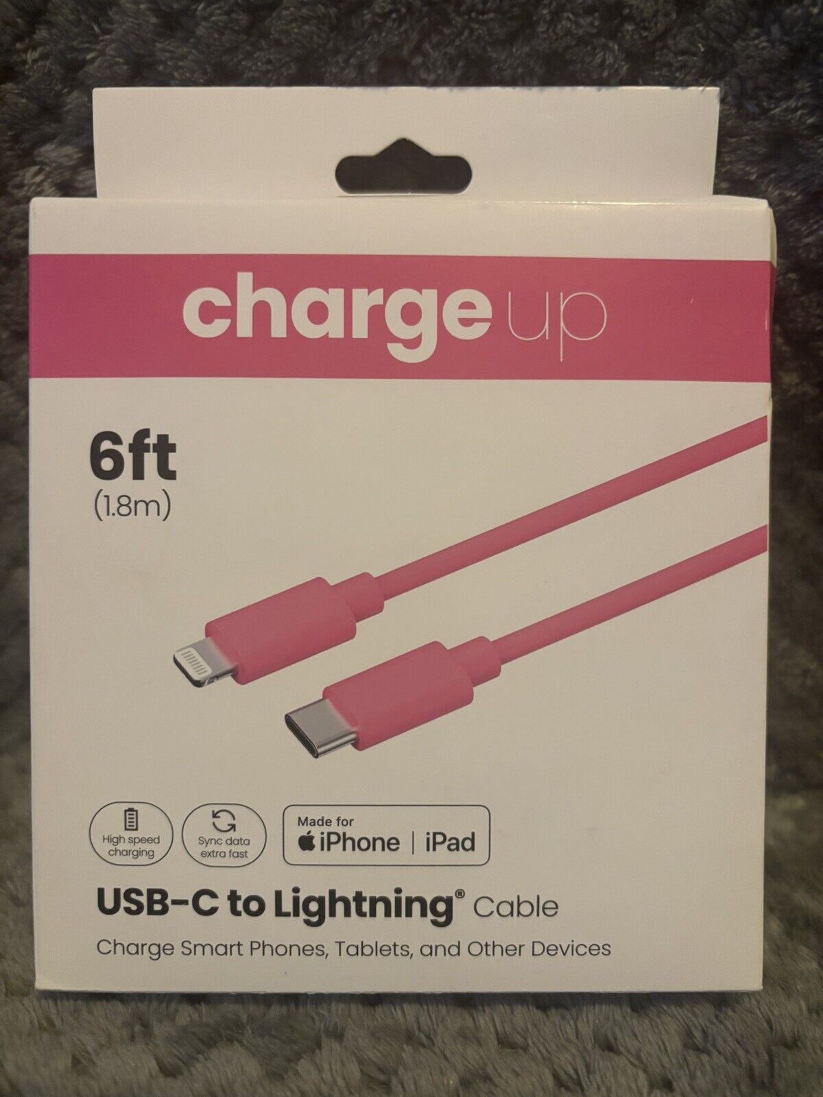 Charge Up 6 ft. (1.8 m) USB-C to Lightening Cable, Color Pink, ~New in Box~ 