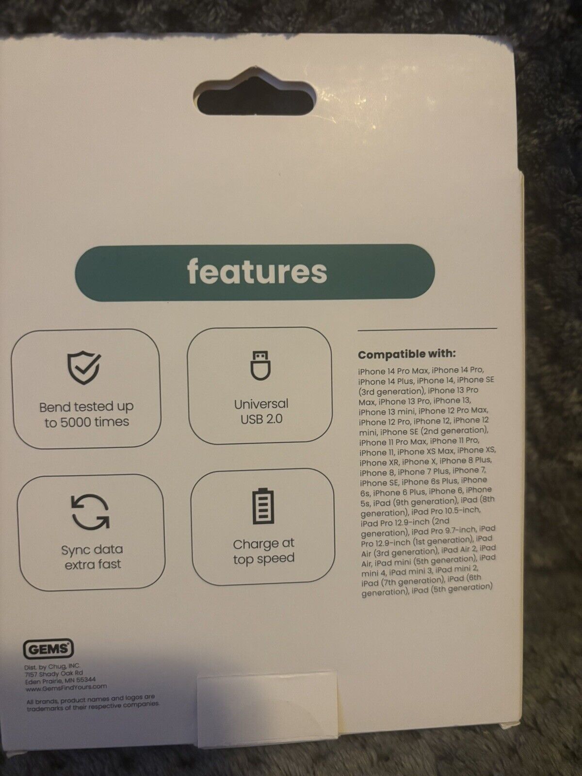 Charge Up 6 ft. (1.8 m) USB-C to Lightening Cable, Color Teal, ~New in Box~ 