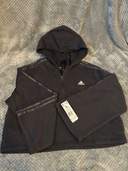 Adidas Hooded Cropped Sweatshirt Women XL Color Black Hoodie Loose Fit ~NWT~