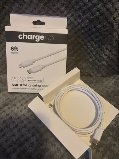 Charge Up 6 ft. (1.8 m) USB-C to Lightening Cable, Color White, ~New in Box~ 