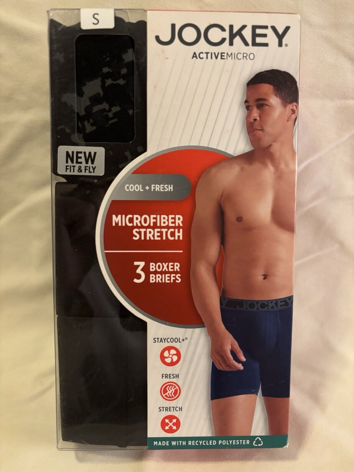 Jockey Active Micro Boxer Briefs 3 Pack Men Small Black Microfiber Stretch NEW