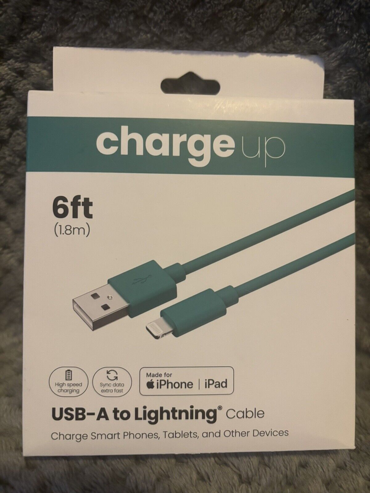 Charge Up 6 ft. (1.8 m) USB-C to Lightening Cable, Color Teal, ~New in Box~ 