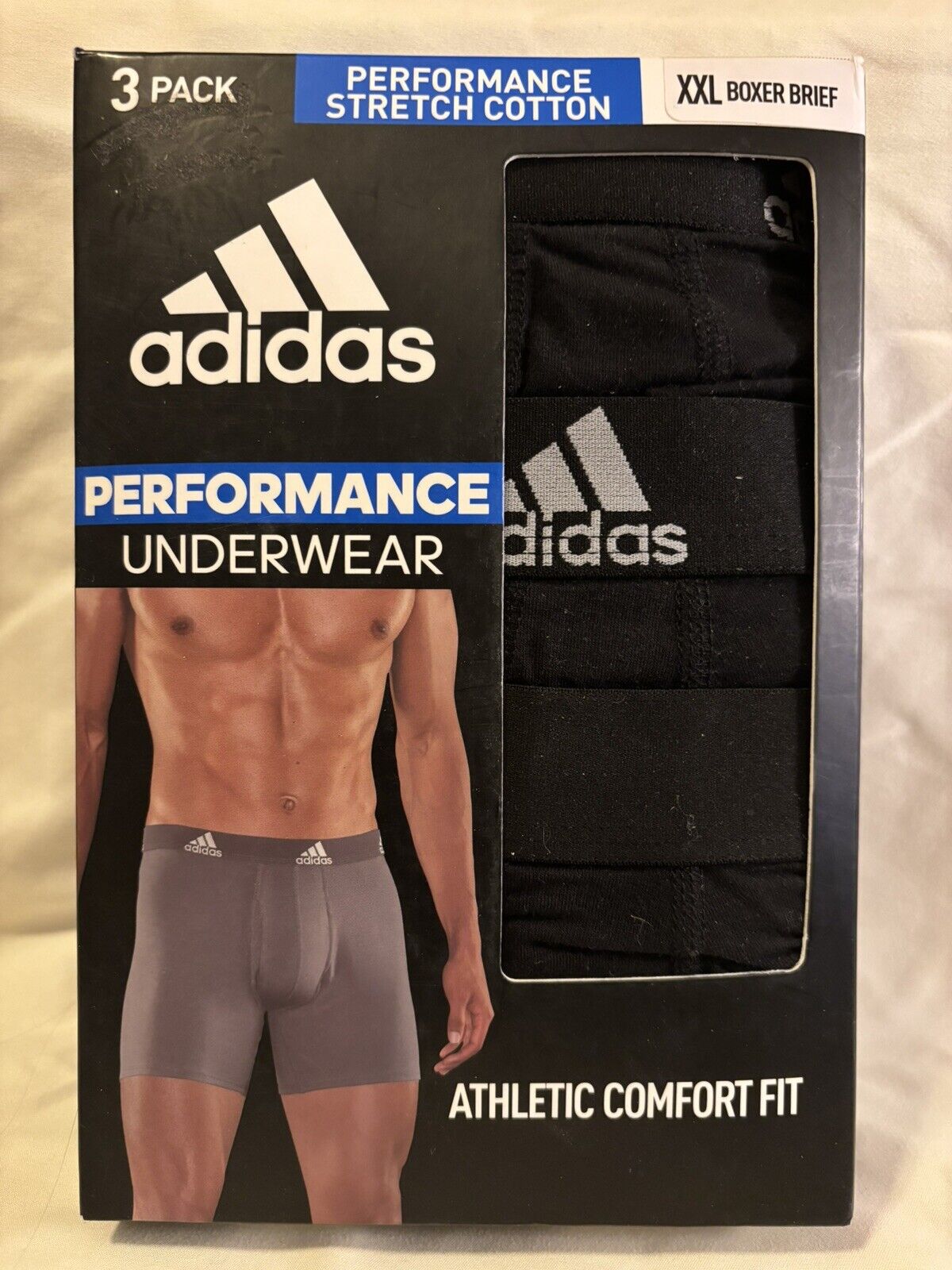 adidas Performance Men's Boxer Brief Underwear, 3 Pack, XXL, Black NEW IN BOX