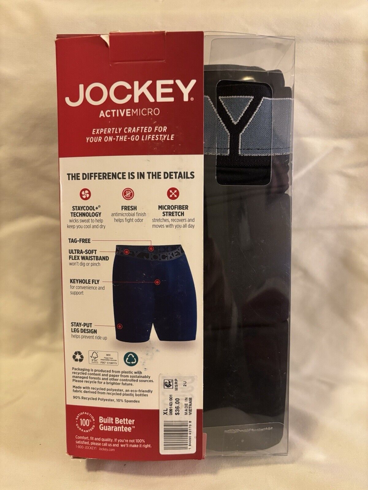 Jockey ActiveMicro Boxer Briefs 3 Pack Men XL Long Black Microfiber Stretch NEW