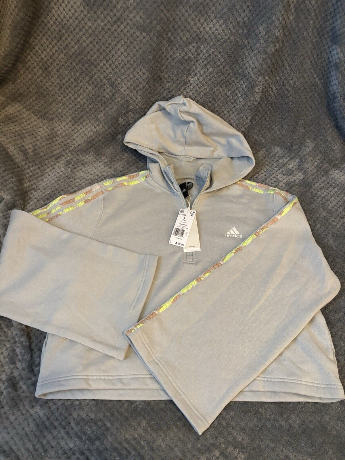 Adidas Hooded Cropped Sweatshirt Women L Wonder Silver Hoodie Loose Fit ~NWT~