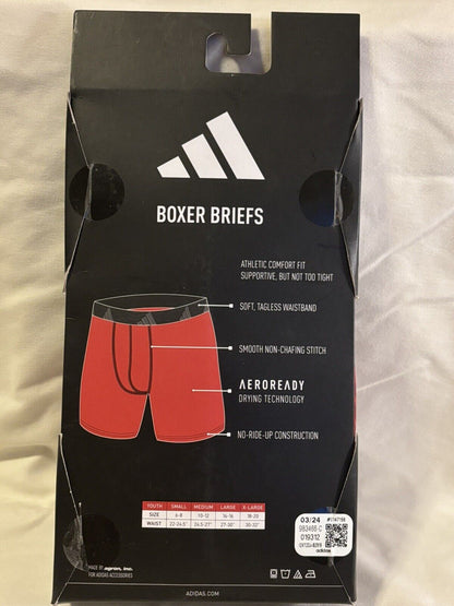 adidas Microfiber Youth Boxer Brief Underwear, 4 Pack, Medium, Red/Black NEW