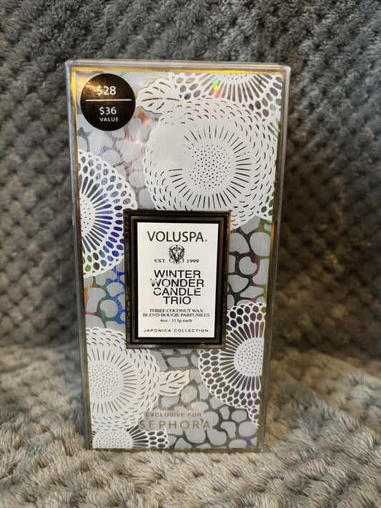 VOLUSPA Winter Wonder Mini Tin Candle Trio Coconut Wax 3 x 4oz NEW IN BOX