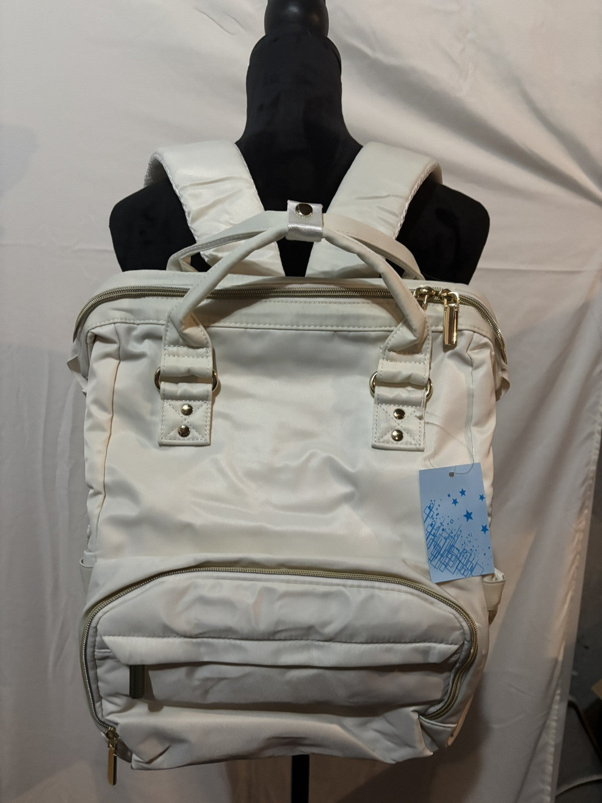 Diaper Bag Backpack, cream, 29" tall, 15" wide, 41 cm deep, NEW with TAGS