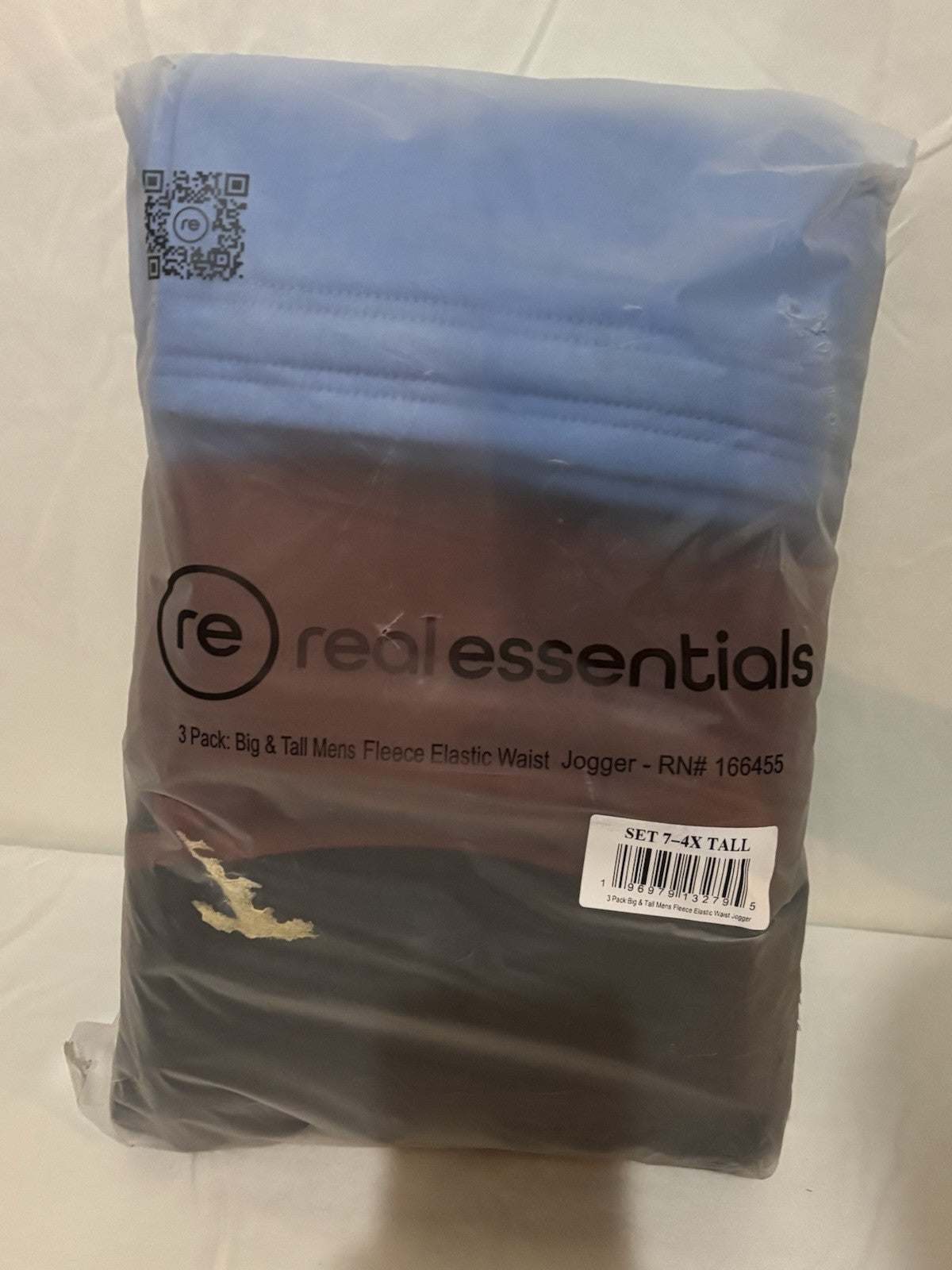 Real Essentials 3 Pack Men's Fleece Elastic Waist Jogger Size 4X Tall ~NEW~