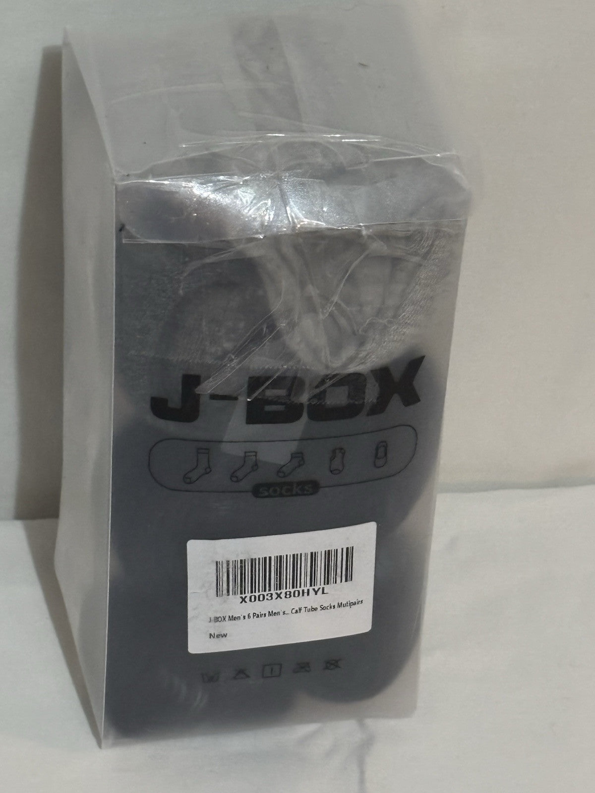 J-Box Men's Socks, 6 Pack, Calf Tube Socks, Black (4) and Grey (2), NEW in Box