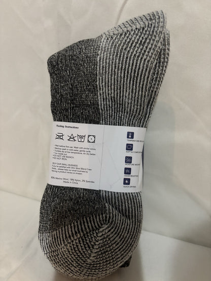 Merino Wool Blend Crew Socks, 1 Pack, Unisex, Grey/Black, New in Package