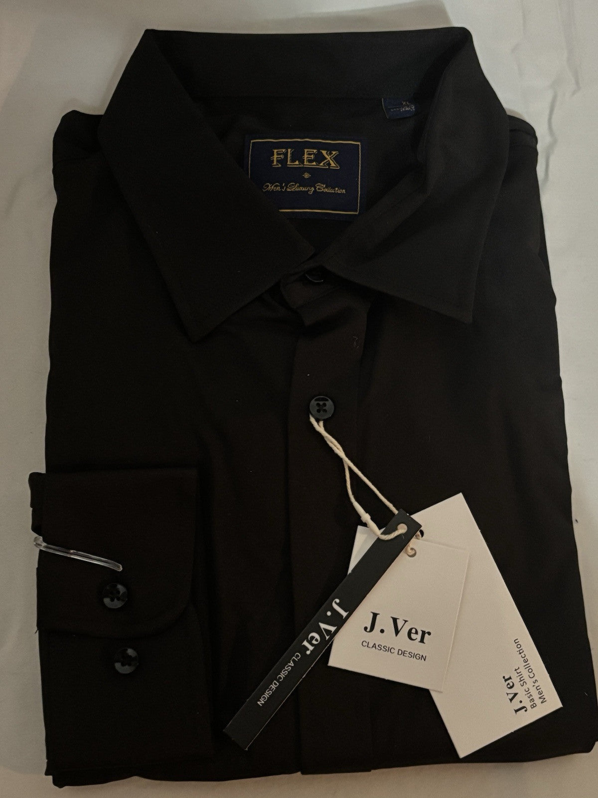 J. Ver Flex Men's Luxury Collection Long Sleeve Button Up Dress Shirt Black XLT